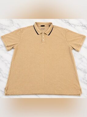 ATM Anthony Thomas Melillo Beige Polo Shirt with Black-Trim Collar